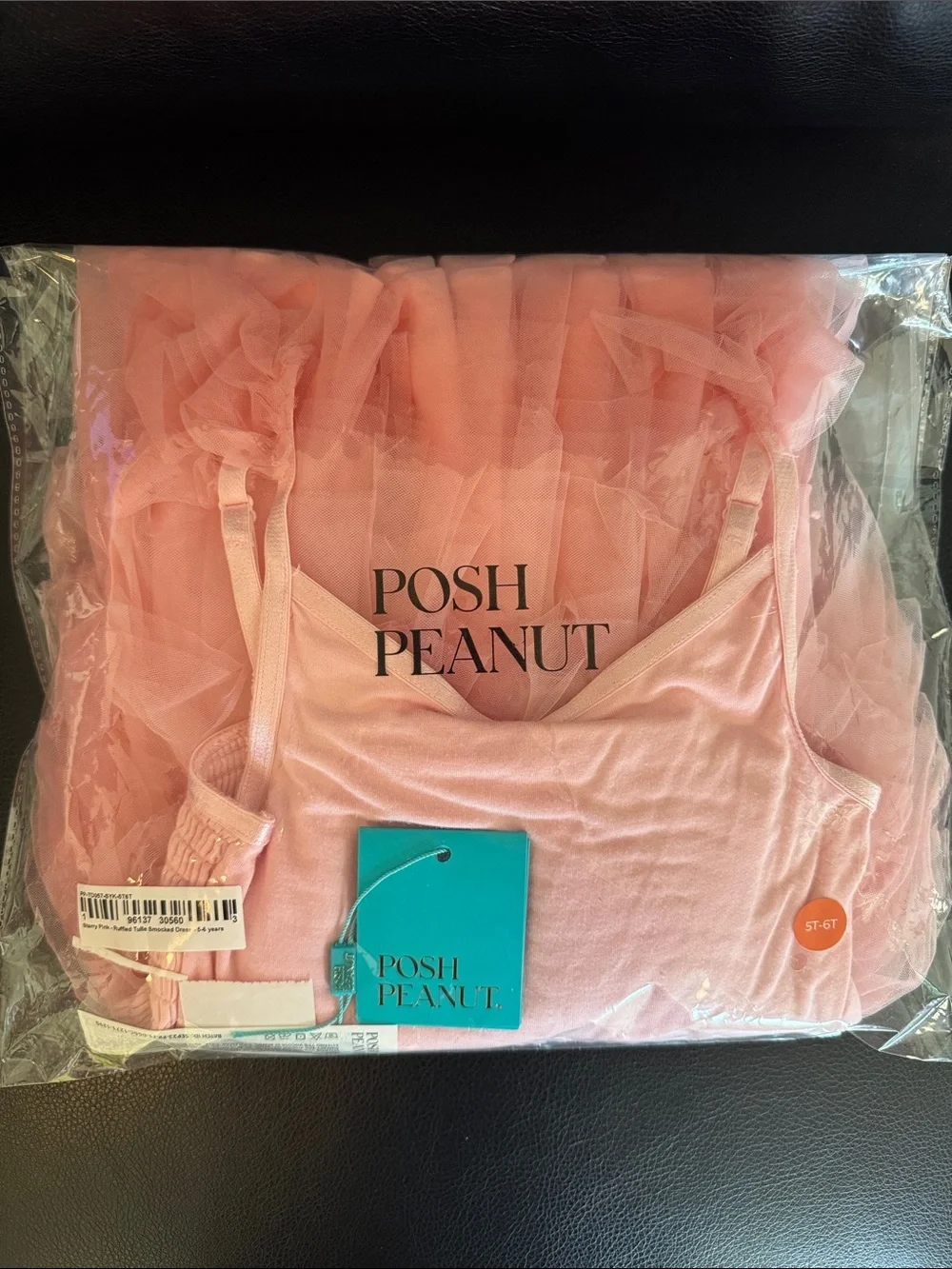 Posh Peanut Starry Pink Ruffled Tulle Smocked Dress